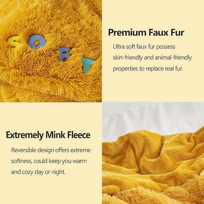 GONAAP Fuzzy Faux Fur Throw Blanket Mustard Yellow Super Soft Cozy Plush Fuzzy Shaggy Blanket for Couch Sofa Bed (Mustard Yellow, Throw(50"x60"))