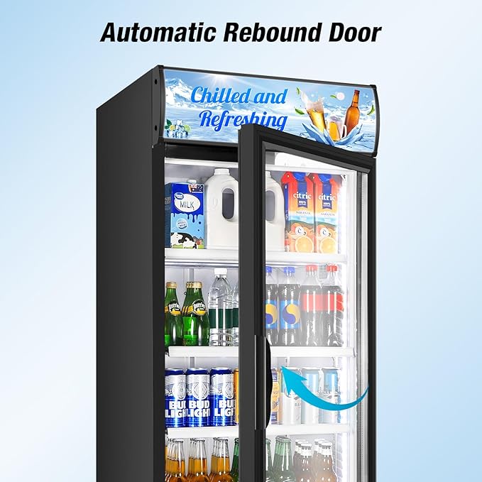 Commercial Beverage Refrigerator, 24 Inch Beverage Fridge, 15 Cu. Ft. Drink Fridge, Display Refrigerator Glass Door, Commercial Display Fridge with Customizable Light Box for Shops, Restaurants, Bars