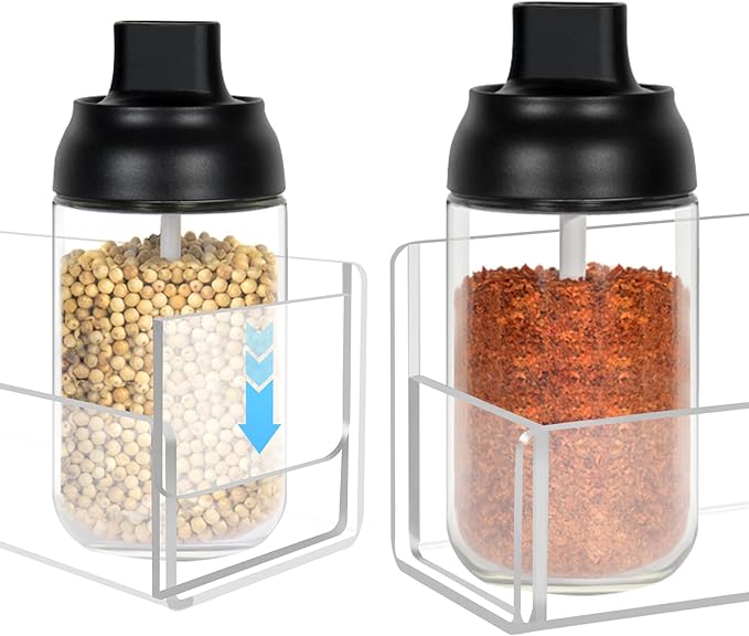 Acrylic Spice Rack Wall Mount-6 Inch, Clear Spice Shelf Storage Holder, 4 Pack Hanging Seasoning Rack Organizer for Cabinet Door, Cupboard or Wall Kitchen (Adhesive or Screw)