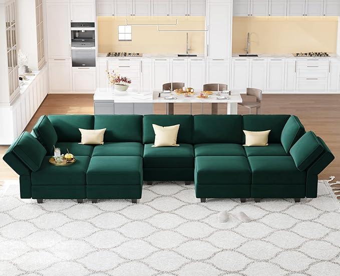 Belffin Modular Sectional Sofa with Ottomans Velvet Reversible Sleeper Sectional Sofa with Chaise Modular Sleeper Sofa Bed with Storage Seat Green