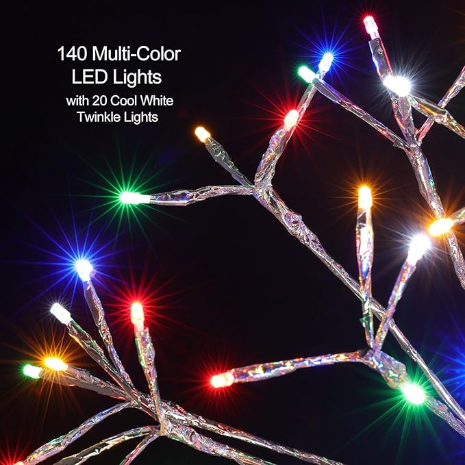 Christmas led Sparkle Ball Hanging Outdoor décorations -Haning Twig Ball,Snowflake Ornament Lights Indoor Outdoor Festive Holiday Décor 24Inch (Mutilcolor)