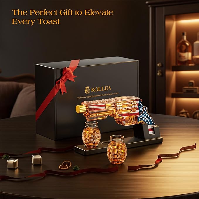 Birthday Gifts for Men Dad, Kollea Flag Whiskey Decanter Sets with Grenade Shot Glasses, Gifts Ideas for Brother, Holiday, Father, Husband, Boyfriend, Military Enthusiasts, Funny Anniversary Present