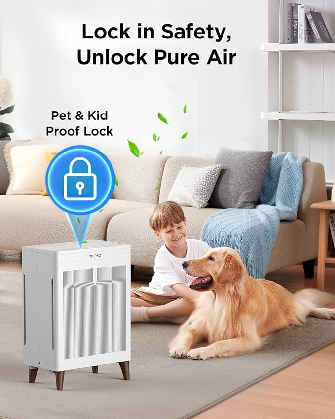 Air Purifiers for Home Extra Large Room Up to 3000 Ft²,MOOKA Double-Sided HEPA Air Purifier with Washable Filters,PM2.5 Air Quality Sensor,20dB Air Cleaner for Bedroom Pet Hair Odors Smoke Dust Pollen