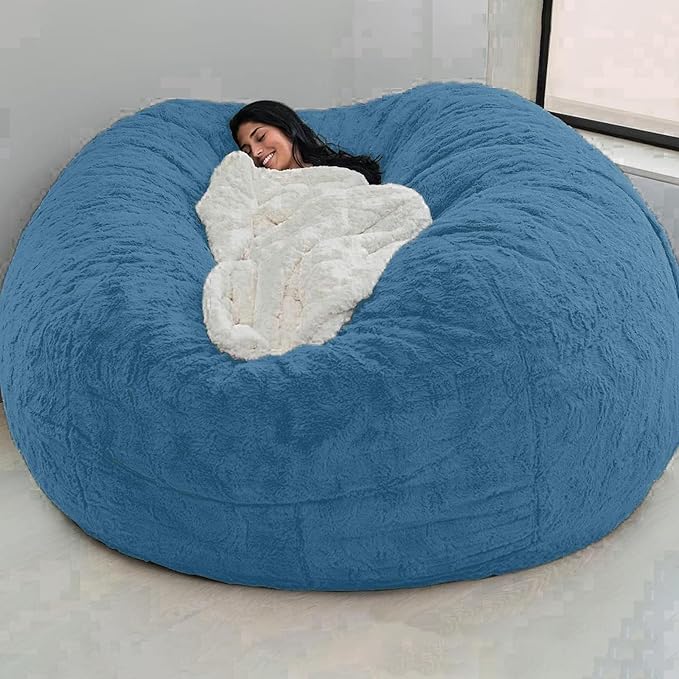 Big Huge Giant Bean Bag Chair for Adults, (No Filler) Bean Bag Chairs in Multiple Sizes and Colors Giant Foam-Filling Required- Machine Washable Covers, Double Stitched Seams (Jewel Blue,6FT)
