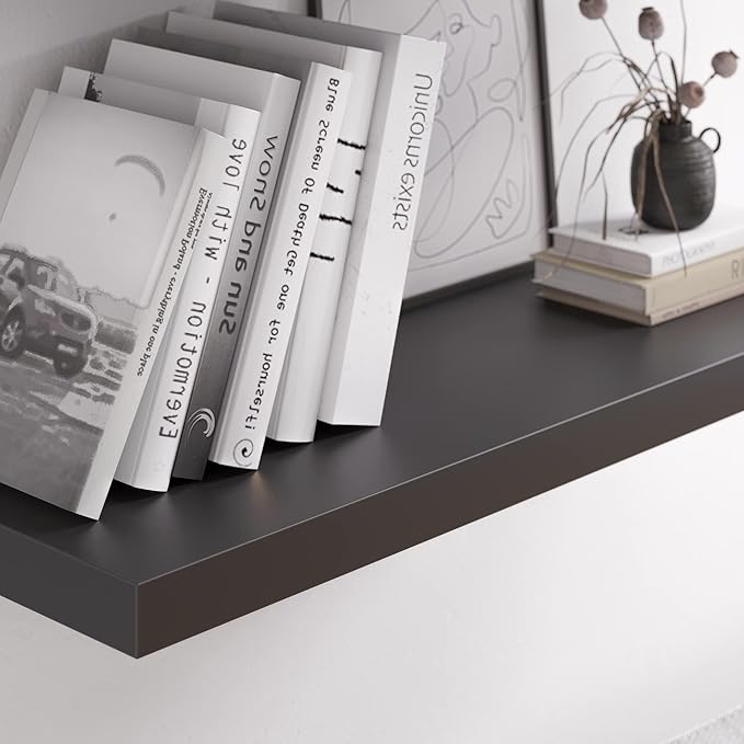 Floating Shelf, Set of 2 Wall Shelf, 36 in W x 12.75 in D x 2 in H Wooden Floating Wall Shelf with Invisible Brackets for Living Room/Bedroom/Bathroom/Kitchen Storage and Decor, Black