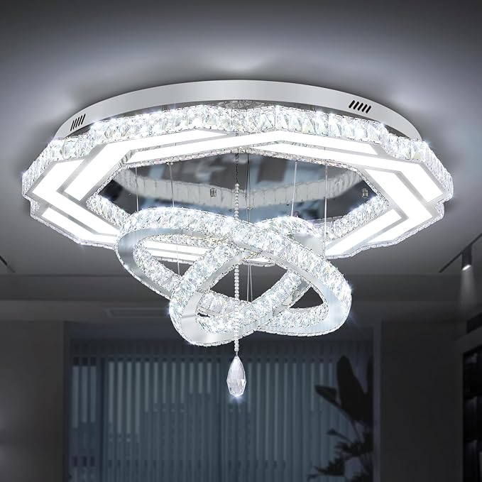 Flashing God Dia 40" Crystal Chandelier,LED Crystal Flush Mount Ceiling Light Modern Chandeliers for Bedrooms Dining Room,Living Room