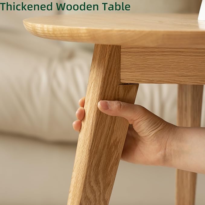 100% Solid Oak Wood Mini Coffee Table, Round Side Table w/Solid Wood Legs, Walnut Mid Century Coffee Table w/Sturdy Frame for Bedroom Balcony Living Room (29.53" D x 17.72" H)