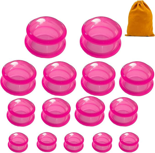 15Pcs Cupping Therapy Set-Professional Silicone Cupping, Suitable for Facial Body Massage/Deep Myofascial Release/Pain Relief/Muscle Relaxation & More (Rose Red,15pcs)