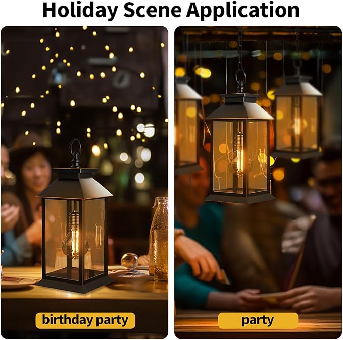 2 Pack Hanging Solar Lanterns Glass Solar Lights Outdoor Waterproof Upgraded Solar and 2 AA Batteries Powered, for Outside Porch, Patio and Indoor Tables, Mantelpiece