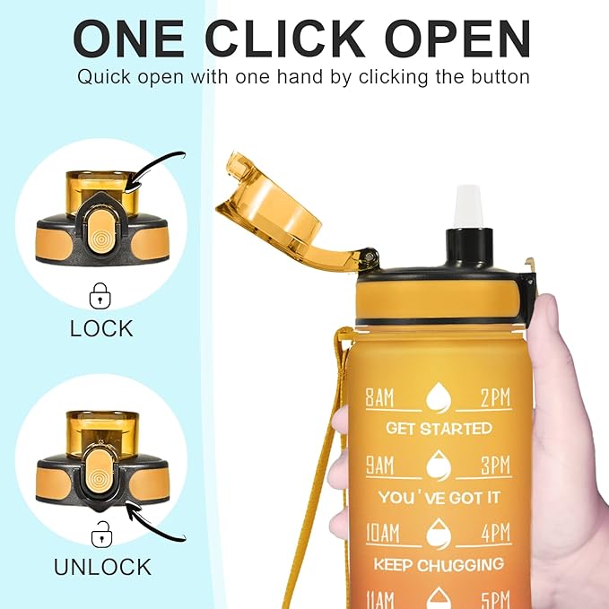 Enerbone Water Bottle, Leakproof BPA & Toxic Free, Motivational Water Bottle with Times to Drink and Straw, Fitness Sports Water Bottle with Strap for Office, Gym, Outdoor Sports