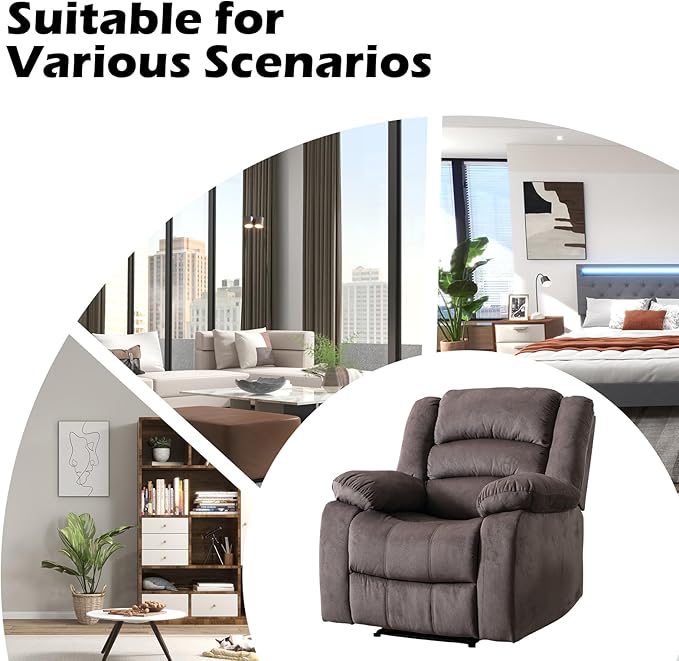 EBELLO Classic Power Recliner Chair, Oversized Electric Reclining Chair with Overstuffed Cushion and Back, Soft Fabric Adults Single Recliner Sofa for Living Room, Set of 2 Brown