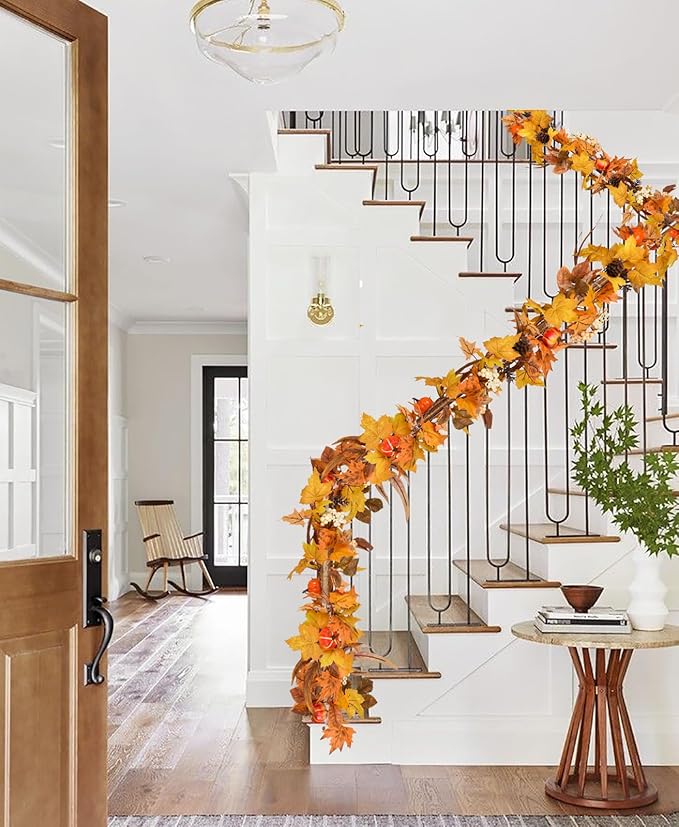 DearHouse Fall Maple Leaves, 6ft Artificial Autumn Foliage Thanksgiving Decor for Home, Wedding, Fireplace, Party, Christmas (Yellow&Brown)