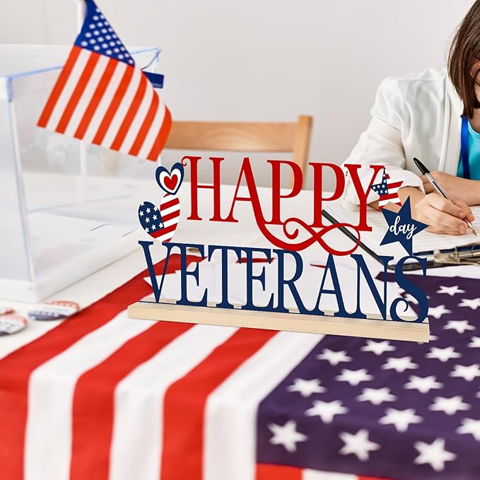 COCHIE Metal Happy Veterans Day Sign, Thank You Veteran Table Centerpieces Decorations for Home, Office, Shelf, Mantel, Indoor, Traditional Party Supplies Decor (Veterans)