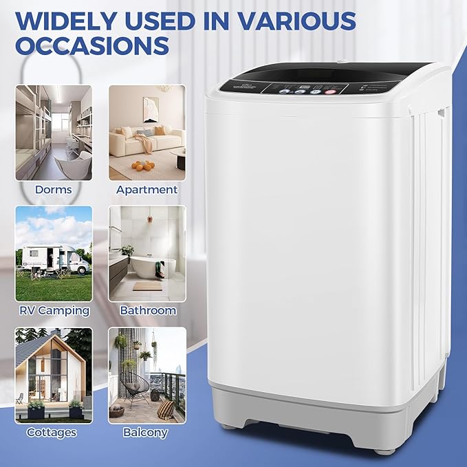 17.8Lbs Portable Washing Machine Nictemaw Portable Washer, 2.3 Cu.ft Washer and Dryer Combo with Drain Pump, 10 Programs 8 Water Level Compact Laundry Washer for Home, Apartment, RV, Dorms