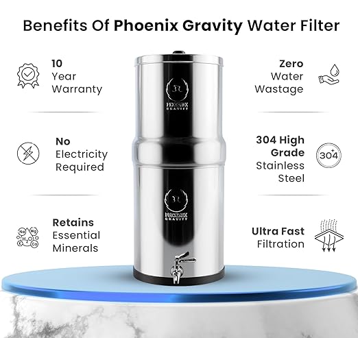 1.5 Gallons NSF Certified AISI 304 Stainless Steel Water Filter with 2 Smart Carbon (Black) Filters, 2 POSTreat Steel Fluoride Removal Elements & Free Stainless Steel Spigot