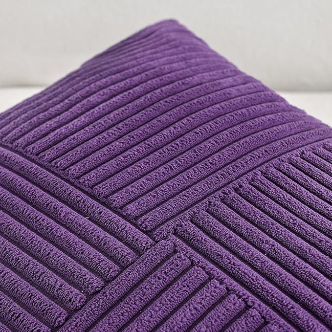 Fancy Homi 2 Packs Purple Decorative Throw Pillow Covers 18x18 Inch for Living Room Couch Bed, Boho Farmhouse Home Decor, Soft Corss Corduroy Patchwork Textured Square Cushion Case 45x45 cm