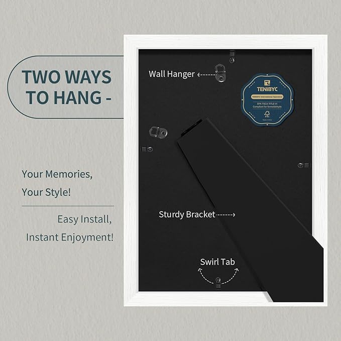 9x12 Frame 3 Pack - White Woodgrain, HD Tempered Glass, 9 x 12 Picture Frame for Photos, Tabletop or Wall Display