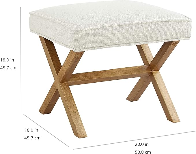 Amazon Basics Small Ottoman Foot Rest, Mid-Century Modern X Square Polyester Foot Stool, Linen, Ivory White, 18"D x 19.8"W x 18.3"H (Previously Rivet Brand)