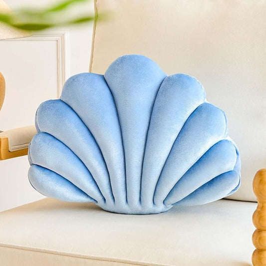 Dusty Blue Seashell Throw Pillows, Shell Shaped Throw Pillows, 13 Inch Soft Velvet Home Decorative Pillow Plush Cushion for Bed Couch Living Sofa Room Decor Accent Throw Pillow