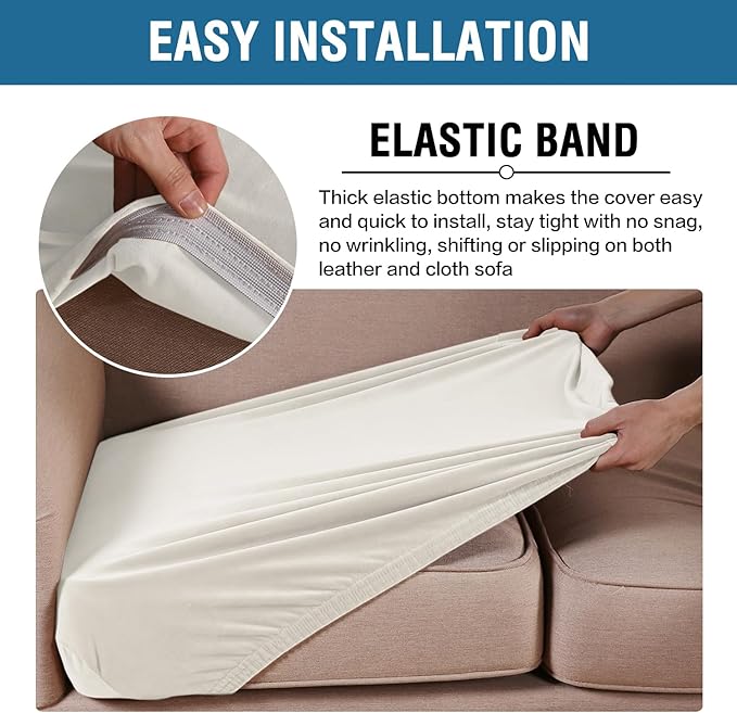 H.VERSAILTEX Velvet Stretch Couch Cushion Cover Plush Cushion Slipcover for Chair Cushion Furniture Protector Seat Cushion Sofa Cover (1 Piece Armchair Cushion Covers, Porcelain)