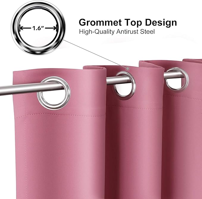 ChrisDowa Room Darkening Curtains 120 Inches Long 2 Panels Set for Living Room, Grommet Thermal Insulated Blackout Curtains for Bedroom (Pink, 52 x 120 Inch)