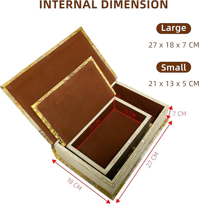 Decorative Book Box Set of 2, Trinket Keepsake Storage Boxes Shaped Storage Box Vintage Style Decorative Book Boxes Antique Books for Decoration Medal Pattern