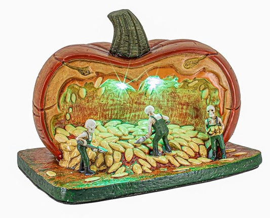 Gourd Gathering Ghouls Pumpkin Theme Spooky Halloween Village Porcelain Colorful LED Lights 7.75" x 6" x 5.75"