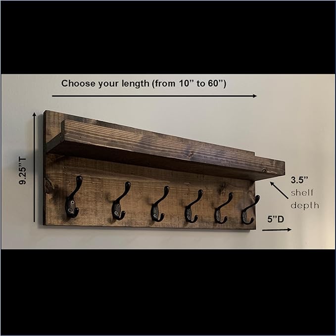 Coat Rack with Shelf Wall Mounted with Storage (Choose Your Length) Towel Rack Entryway Organizer Key Hooks (48" L (11 Hooks))