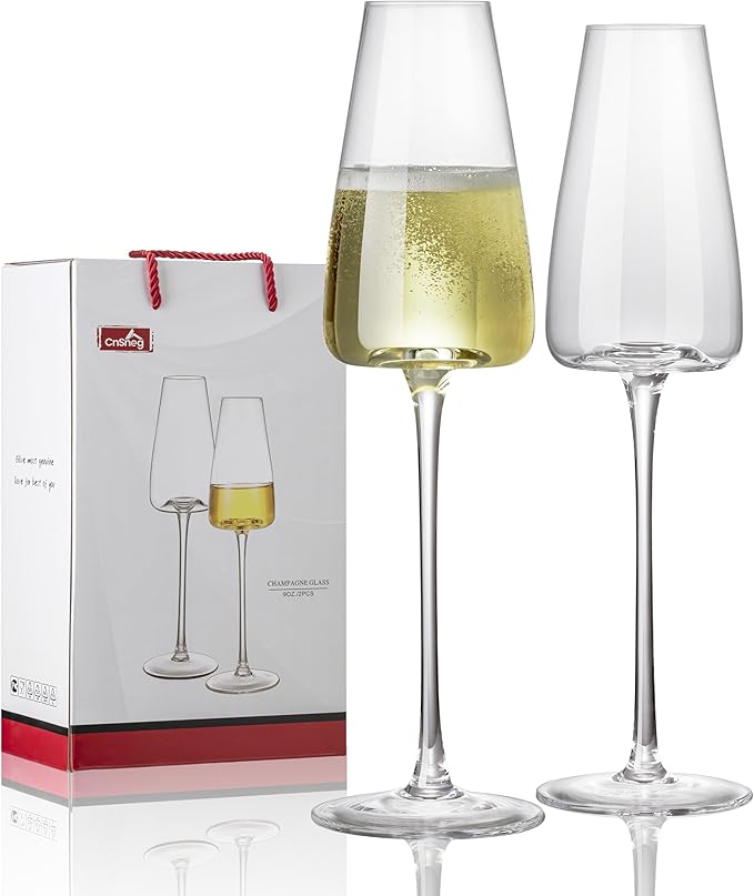 Champagne Flutes Glass Set of 2, Crystal Champagne Glasses 9OZ/ 270ML, Hand Blown Mimosa Glasses, Unique Champagne Gift for Wedding, Engagement Gift