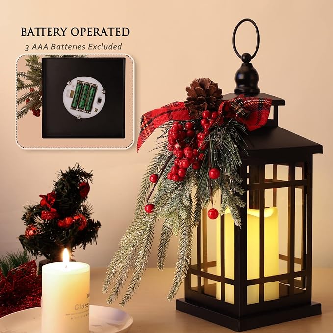 Christmas Lantern Christmas Decorative Lantern Snow Globe Christmas Decorations Indoor Outdoor Flashing Candle Lights, Dining Table Fireplace Decoration Hanging Candle Lanterns Holiday Decor