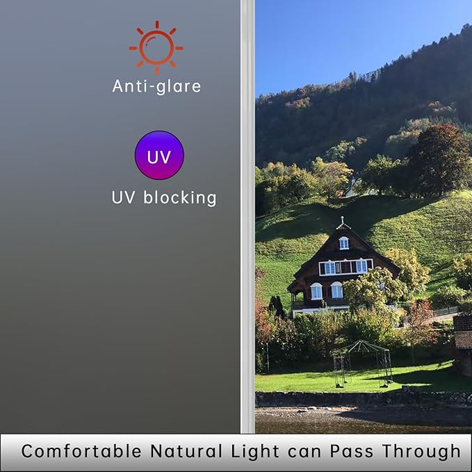 Frosted Glass Window Privacy Film Decorative, Bathroom Privacy Film for Glass Windows Cover, Static Cling, Removable, Reusable, Anti-UV, Anti-Glare, Heat Blocking,Gray,23.6X196.9Inch