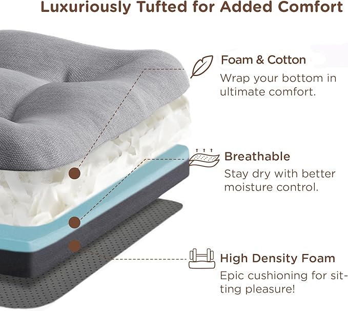 Codi 6 Pack Dining Chair Cushions, Thick Chairs Pads for Indoor Kitchen Room - Washable, Non-Slip Seat Cushion with Ties, 16.5"x16.5"x 3.5", Set of 6, Grey