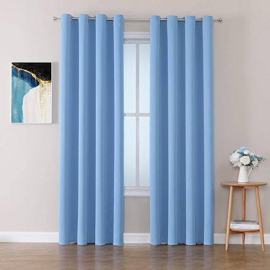 ChrisDowa Room Darkening Curtains 80 Inches Long 2 Panels Set for Living Room, Grommet Thermal Insulated Blackout Curtains for Bedroom (Sky Blue, 52 x 80 Inch)