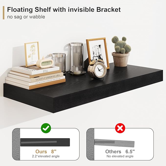 12" Deep Black Floating Shelves,Over Toilet Long Wall Mounted Modern Farmhouse 36 inches,Wall Shelves with Invisible Brackets for Bedroom, Bathroom, Living Room, Kitchen, Set of 1