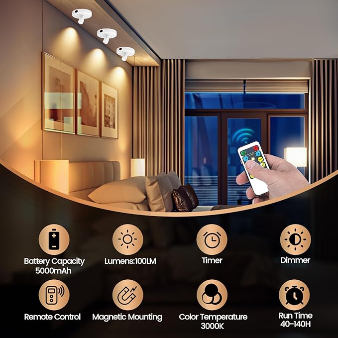 Cordless Spotlight Battery Powered, Plant Spot Light Indoor, Rechargeable Picture Lights with Remote, LED Accent Lighting, Dimmable Uplight for Tree Dartboard Decor Painting Art Photo