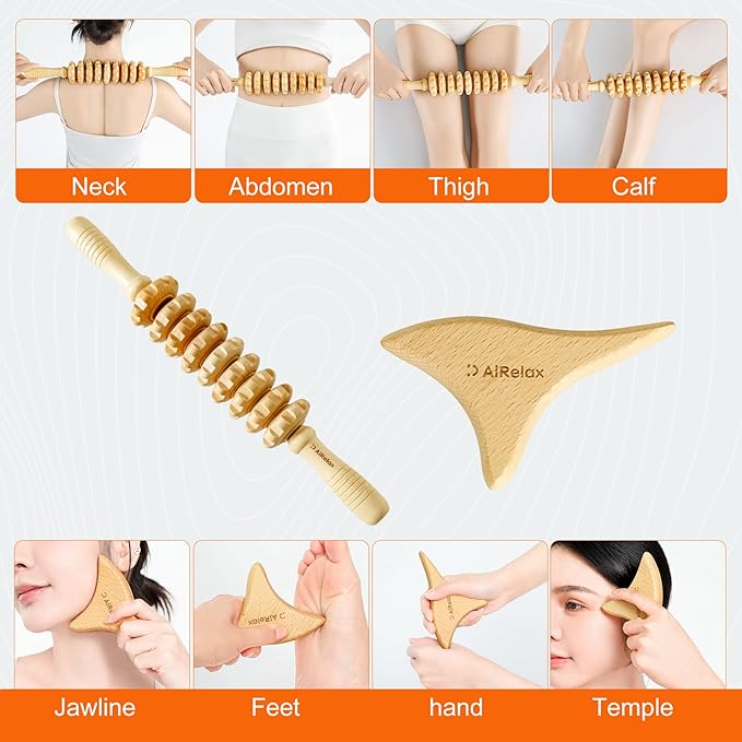 AiRelax 6 in 1 Wood Therapy Massage Tools,Lymphatic Drainage Massager Maderoterapia Kit Colombiana for Body Shaping,Body Sculpting Massage kit Tools