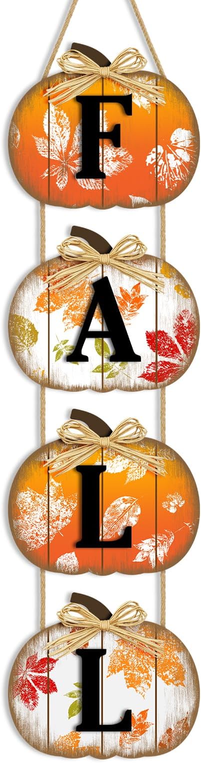 Fall Decorations for Home, Fall Pumpkin Door Sign for Front Door Decor, Autumn Maple Leaf Pumpkin Decorations Wooden Hanging Signs for Home Wall Porch Outdoor Party