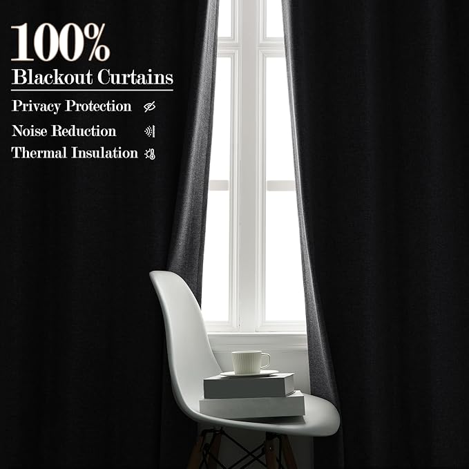 Extra Wide 100% Blackout Linen Textured Curtains - Room Dividers, W200 x L84 (1 Panel), Pinch Pleat Drapes for Living Room, Full Light Block Out Drapery for Sliding Door, Silver Grey