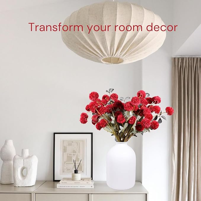 Burgundy Flowers, Maroon Artificial 10 Long Stems + Eucalyptus, Wine Colored Silk Flowers for Burgundy Decor, Fall Table Centerpieces, Dark Red Faux Mums, Thanksgiving Centerpieces For Tables