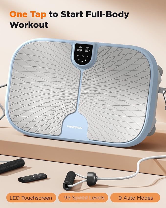 FEIERDUN Vibration Plate Exercise Machine, 400 LBS Capacity Vibration Plate for Lymphatic Drainage, Max Space for Whole-Body Workout & Relaxation at Home