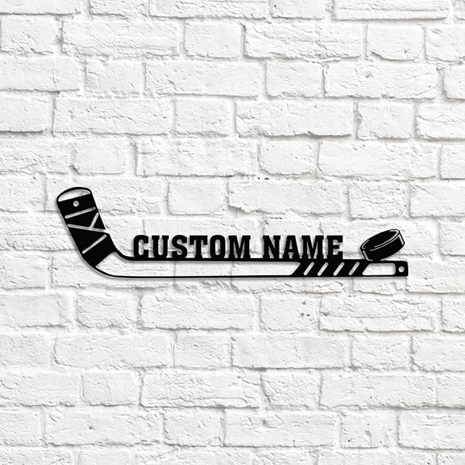 Custom Hockey Stick LED Sign – Personalized Name Light Up Hockey Sign, Neon Wall Light with Puck, Hockey Wall Decor for Boys Room, Man Cave, Players