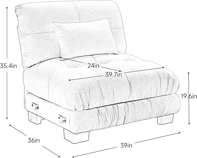 Armless Sofa W/1 Pillow - White