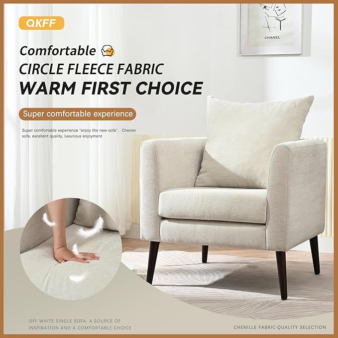 Barrel Accent Chair Set of 2 with Back Pillow, Large Upholstered Armchair with Solid Wood Legs Modern Reading Chairs for Living Room Bedroom