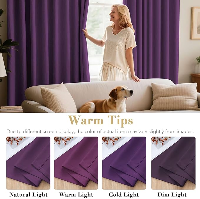 H.VERSAILTEX Blackout Curtains for Bedroom Thermal Insulated Room Darkening Living Room Curtains 72 Inch Long Grommet Privacy Protection Window Curtain Panels/Drapes for Nursery, 2 Panels,Plum Purple