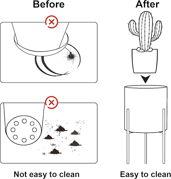 ARNIS Modern Planter Pots, Set of 2 Round Large Planters with Stand, Decorative Planters, Metal Pots with Drainage Holes for Living Room, Office, Garden or Balcony, 8.25 &10.5 Inch, Black & Gold