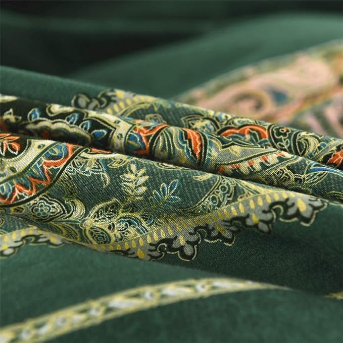 ABREEZE Bohemian Vintage Twin Size Floral Cotton Bedding Set 3Pcs Duvet Cover Set Boho Green Paisley 100% Egyptian Brushed Cotton Reversible Home Bedding Collection