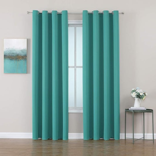 ChrisDowa Room Darkening Curtains 102 Inches Long 2 Panels Set for Living Room, Grommet Thermal Insulated Blackout Curtains for Bedroom (Teal, 52 x 102 Inch)