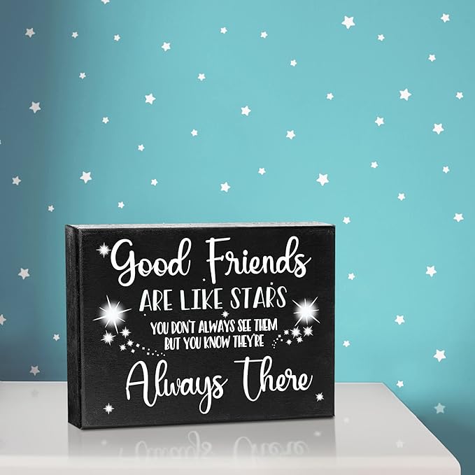 Good Friends Are Like Stars Wooden Sign – Sentimental Gift for Best Friend, Rustic Wall Hanging Decor, Friendship Keepsake, American Made, Thoughtful Birthday
