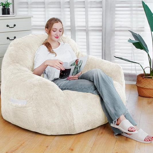 Giant Bean Bag Chair, Oversized Bean Bag Chairs for Adults and Kids, Gaming Chair Stuffed Memory Foam | Storage | Non-Slip, Removable Bean Bag Sofa Comfy Chair for Bedroom, Livingroom (Beige)