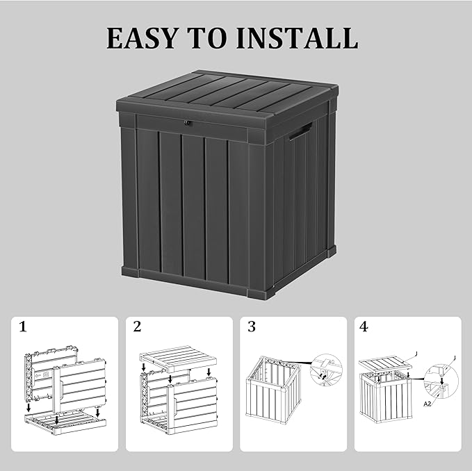 50 Gallon Double-Wall Resin Deck Box - Lockable Waterproof Outdoor Storage Box, 515bs Capacity & Doubles as Seating for Patio Furniture - Garden Tools, Pool Accessories (Black)